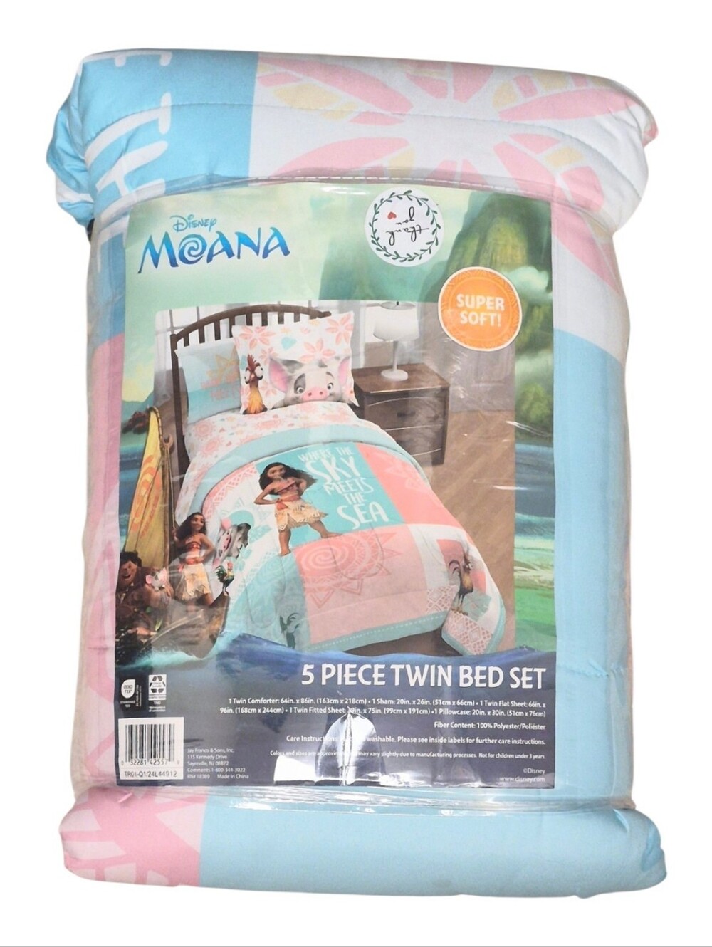 Disney Moana Twin Bedding Set - Pink & Light Blue New
